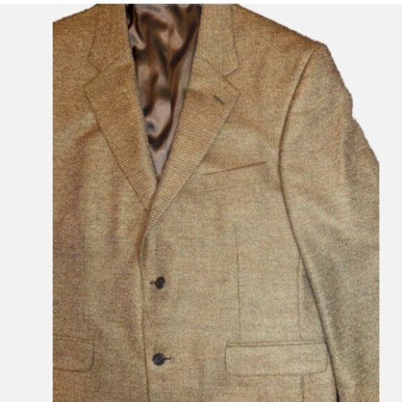 Lands End Blazer 44R Men's Herringbone Tweed Lambswool Lined Pockets Tan Beige - Picture 4 of 11